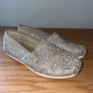 Toms Gold Embroidered Slip-Ons